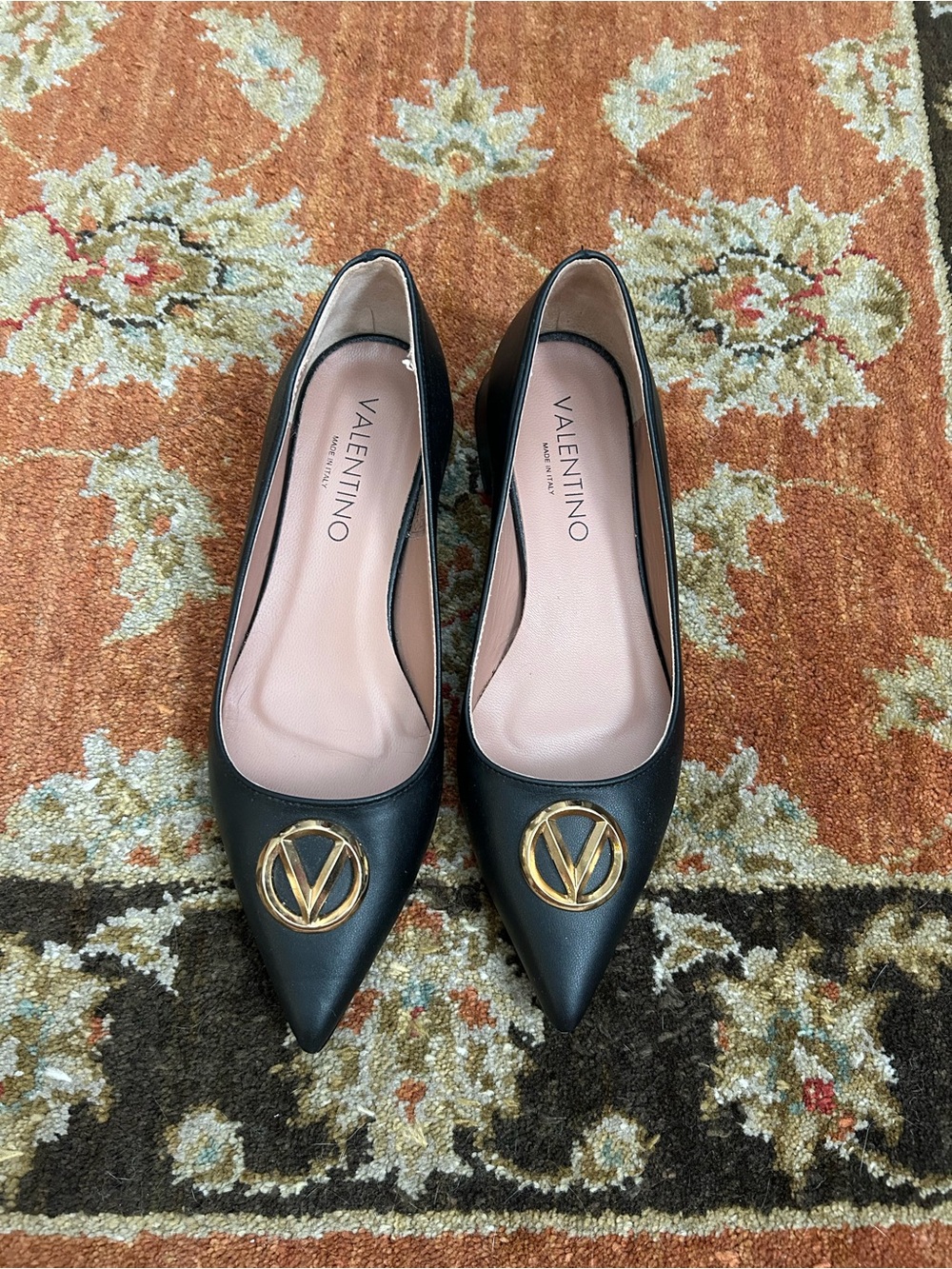 Valentino Pointed Toe Block Heel Ballet Flats - Picture 2 of 6